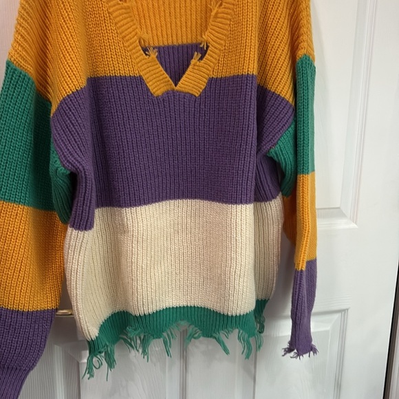 POL new colored stripe distressed comfy sweater - Picture 2 of 7